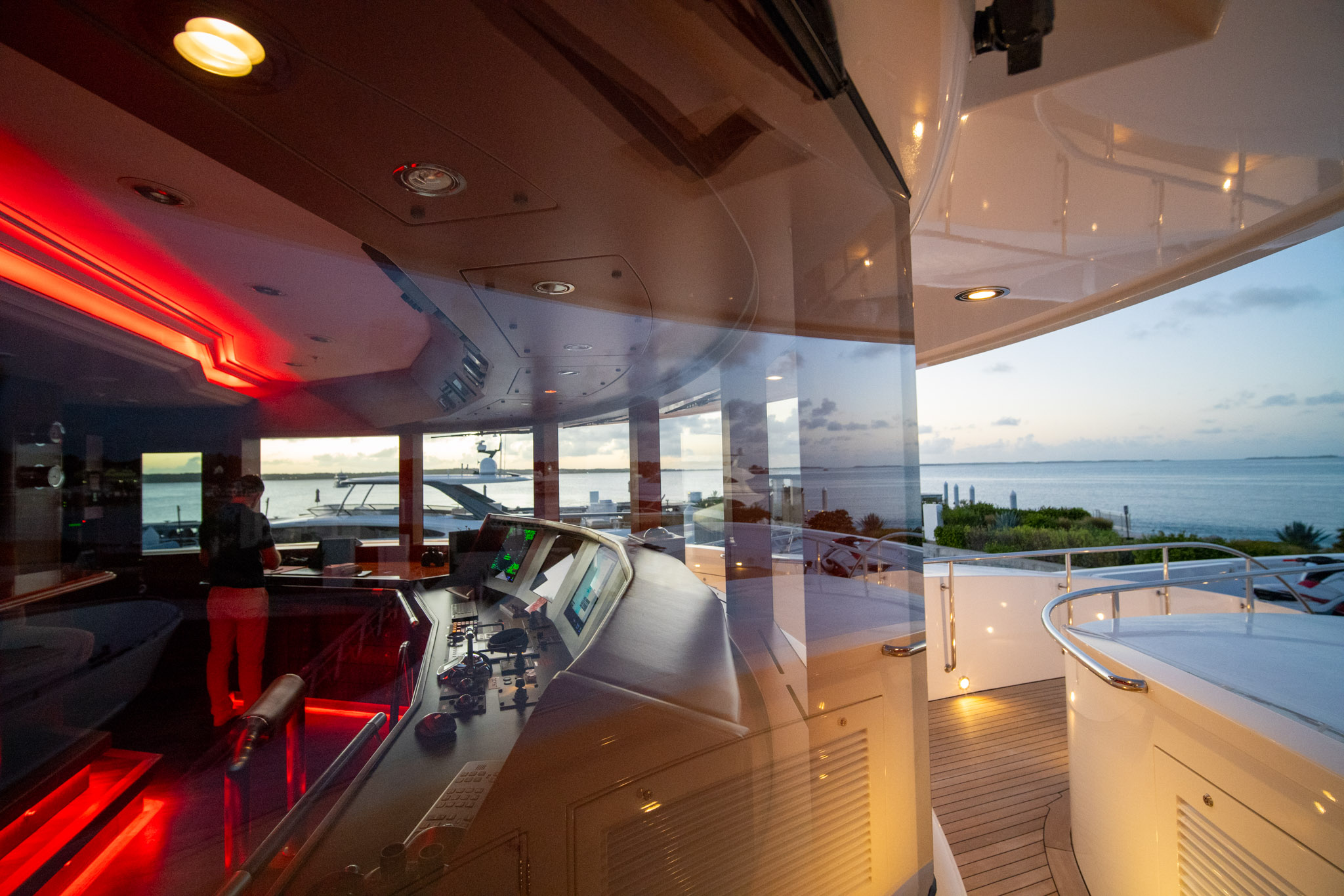 Aerial drone shot of superyacht underway, South Florida