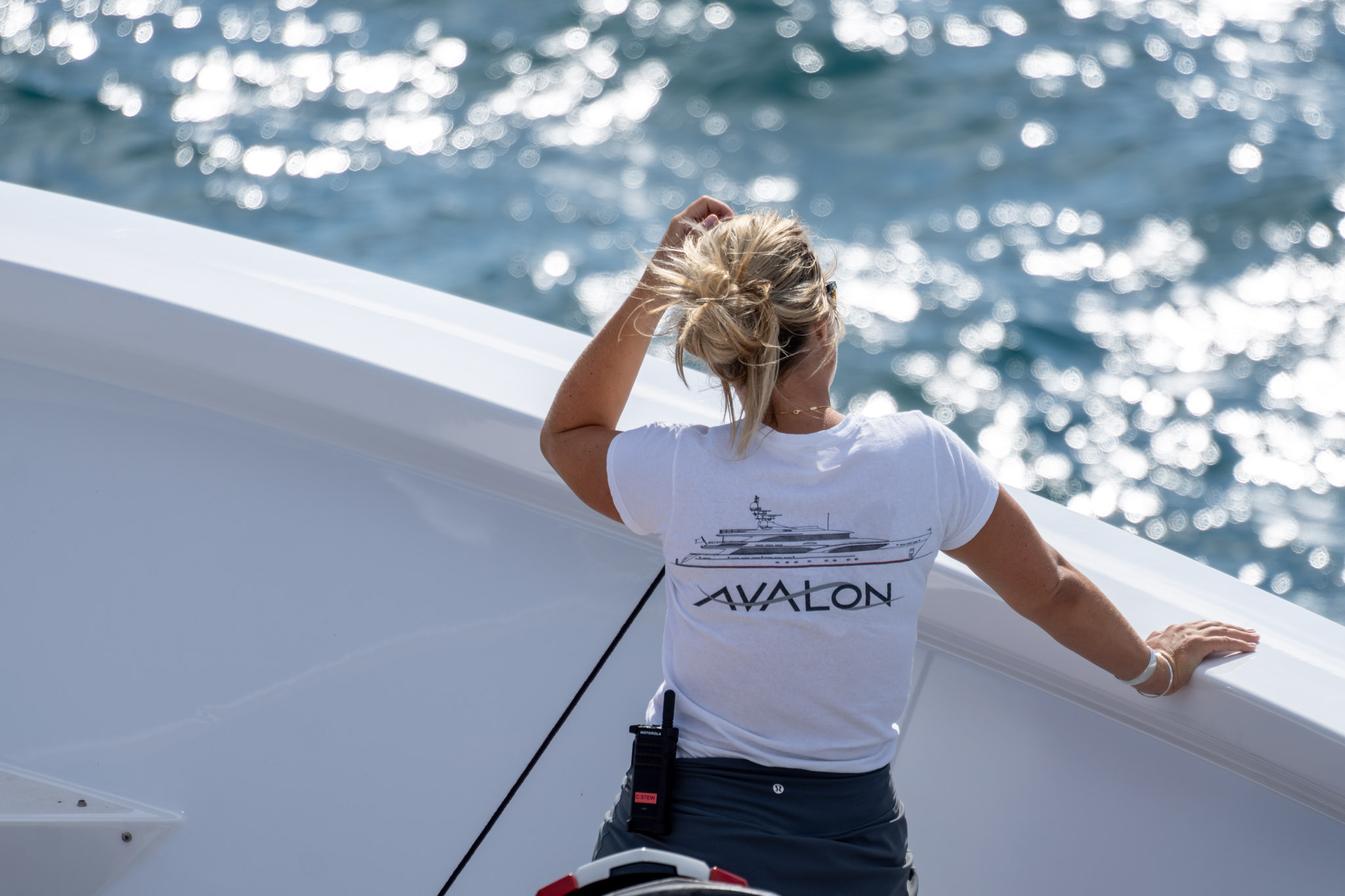 Charter yacht at anchor — golden hour, Exumas Bahamas