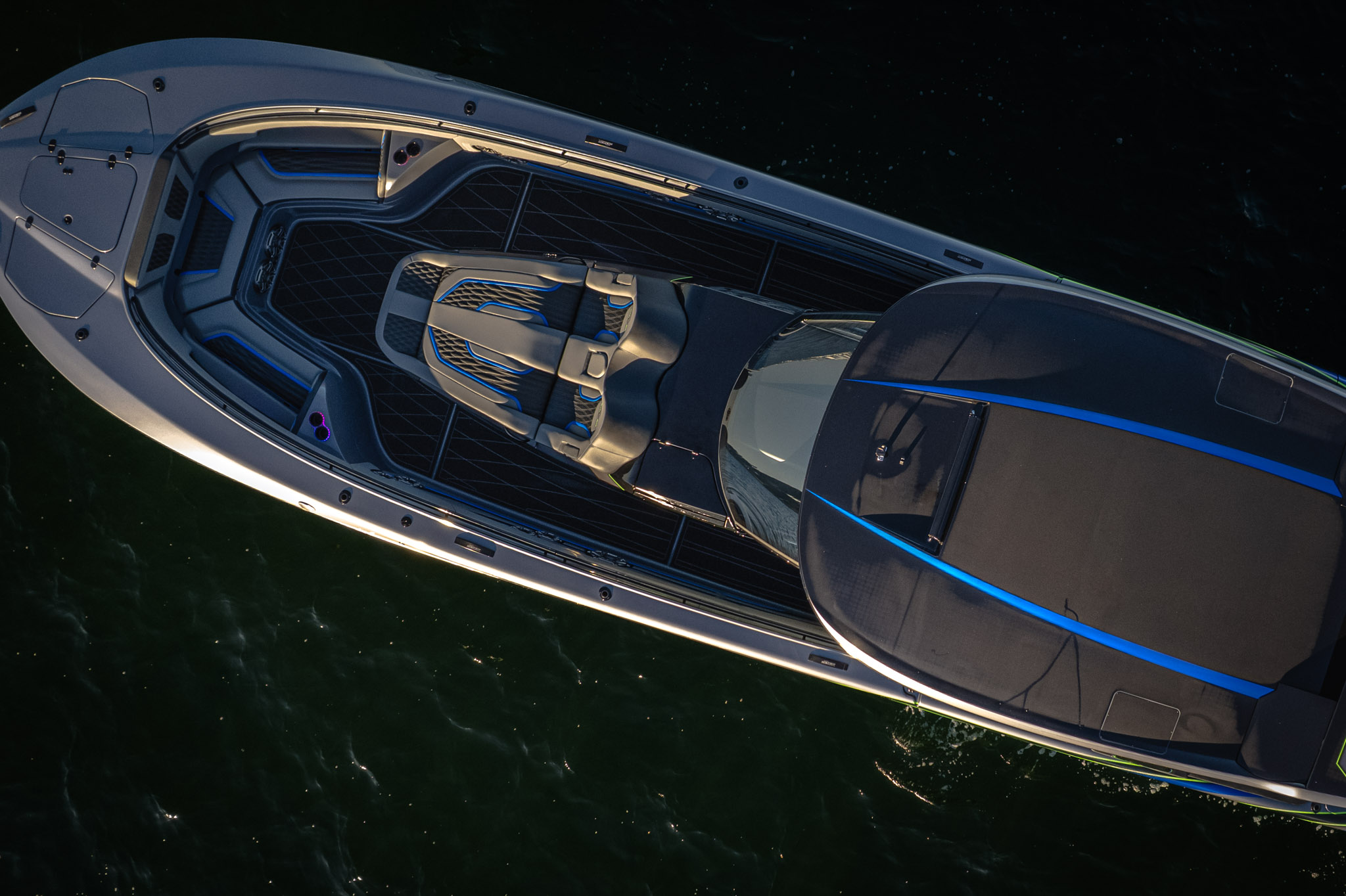 Performance boat helm and electronics detail